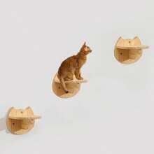 Cat Face Shaped Cat Climbing Shelf, Wall-Mounted Durable Pine Wood Cat Climbing Wall Shelf, Suitable For Indoor Cats To Climb And Play, Max Load 12kg (26lb)
