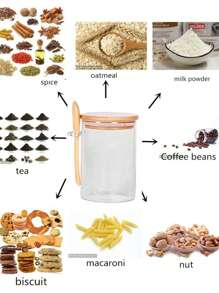 1Set Glass Jars With Bamboo Lids And Spoon Small Glass Sugar Container With Wooden Lids And Scoop Coffee Tea Jars For Loose Tea Coffee Bar Containers, Glass Bottle - Clear - View 3