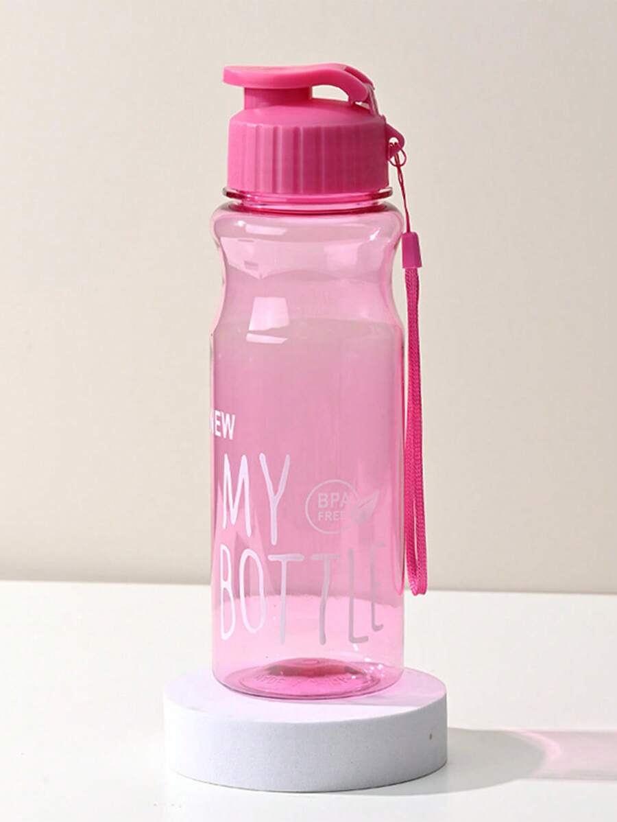 1只550毫升粉色pet水瓶,字母圖形的運動健身便攜式水杯,適用於在家或旅行期間戶外使用 - 粉色 - 查看 1