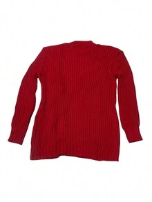 Open Knit Sweater With Ribbon Detail - Red - View 2