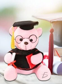 Muñeco de Peluche FC.04 de Lentes y Toga con Diseño de Oso para Graduación ELE-GATE - Café integral - Ver 2