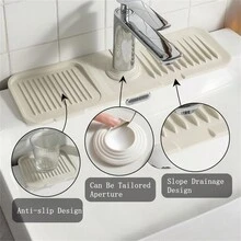 1pc Thickened Silicone Kitchen Faucet Drain Pad In Beige, Bathroom Sink Organizer Faucet Base Waterproof Pad - Beige - View 1