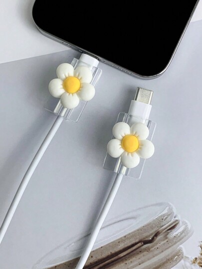 2 piezas Protector de cable de datos con forma de flor 3D compatible con cable del cargador de 20W de Apple, protector de cargador