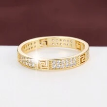 1pc Elegant Copper & Cubic Zirconia Inlaid Ring For Women - Gold - View 1