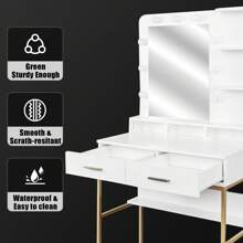 JOYSOURCE Large Vanity Set with Lighted Mirror, 9 Lights Bulbs, Makeup Vanity Desk with Drawers, Gold-White Vanity Table Set with Cushioned Stool, Makeup Table for Women, Girls, Bedroom
