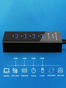 4-Port USB Hub Splitter - Black - View 8