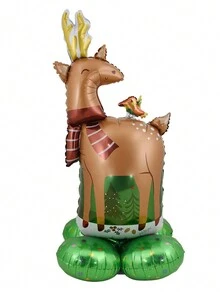 1 件立体底座麋鹿气球带底座圣诞装饰适用于家庭新年圣诞派对装饰 - 彩色 - 查看 2