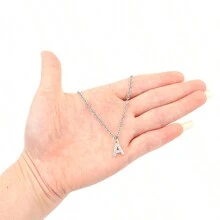 1pc Classic Silver Letter Pendant Necklace, For Women - Silver - View 4