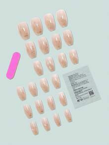 Elevate Your Style With 24pcs Marbling Gold Foil Shattered Glass Accent Short Square Full Cover Fake Nail Press On Nails Set Nail Supplies - Multicolor - View 2