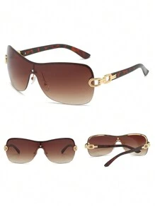 Street 1pc Large Frame Wrap Around Shield Style Futuristic Fashion Glasses For Summer Beach Vacation,Outdoor,Travel - Ombre - View 5