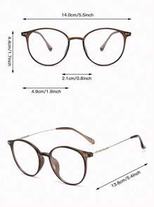 1 件/5 件女士圆形铆钉装饰眼镜，适合日常办公室穿着 - 摩卡棕 - 查看 4