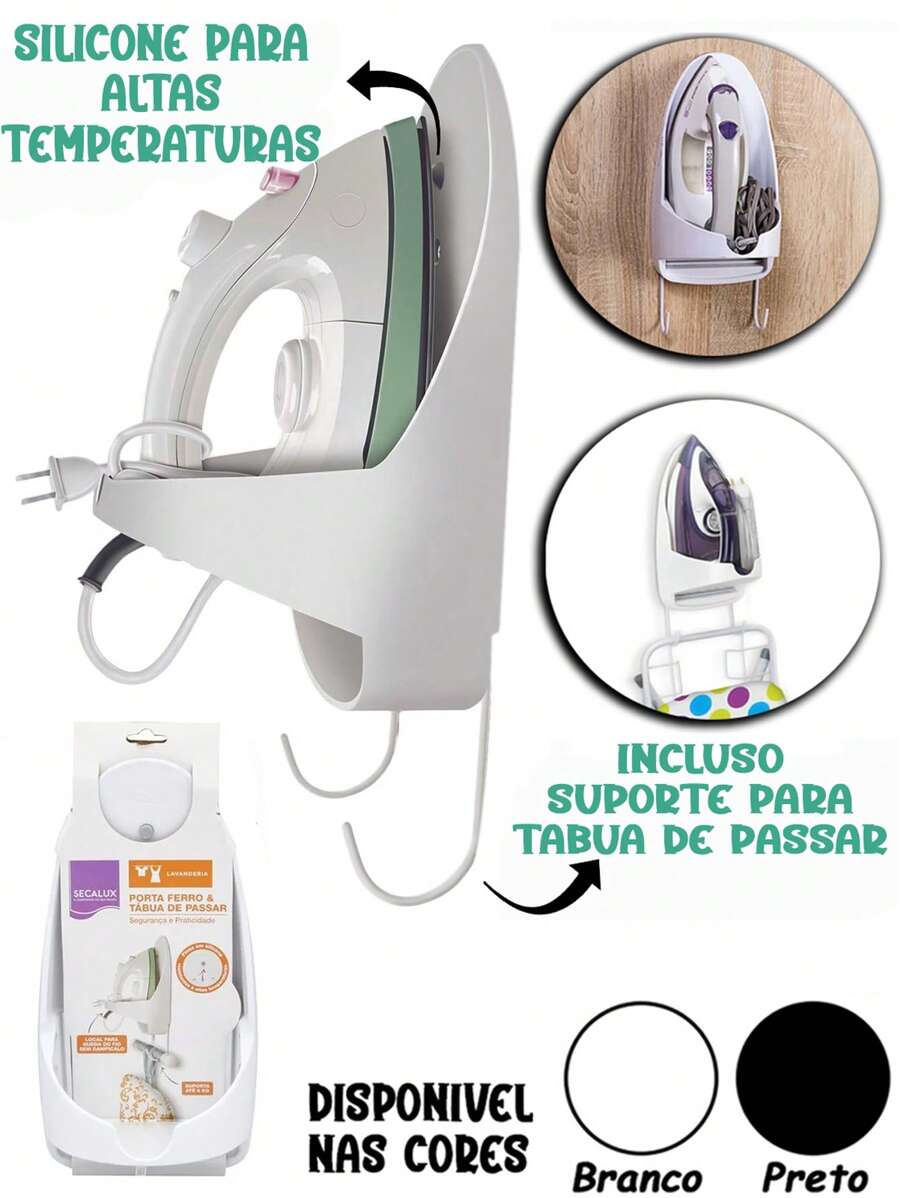 Suporte Para Ferro E Tábua De Passar Roupas De Parede Secalux - Branco - Visão 1