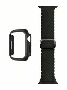 2pcs/Set Hard PC Bumper Black Case (No Screen Protector),Scratch-Resistant Protective Frame Edge And Woven Elastic Single Loop,Compatible With Apple Watch Bands 38mm 40mm 41mm 42mm 44mm 45mm 46mm 49mm, Unisex,Nylon Elastic Strap Compatible With Apple Watch Ultra 2,Series 11 10 9 8 7 6 SE 5 4 3 2 1 - Black - View 4
