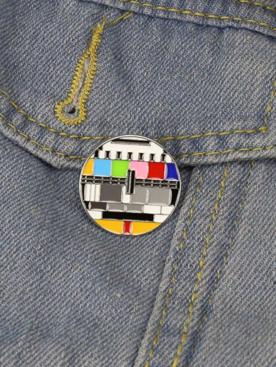 1 Piece Retro Tv No Signal Pattern Brooch Collar Pin Badge - Multicolor - View 1