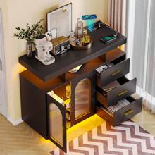 Lvifur 40" LED Buffet Cabinet with Wireless Charging Station,Auto Sensor RGB 20-Color Dimmable Sideboard with Human Body Induction,Coffee Bar Cabinet with 1 USB&Type-C Port for Living Room