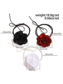 3入組復古時尚山茶花緞帶項鍊,緞面玫瑰頸圈,現代花卉項鍊,優雅女士服飾珠寶套裝,適用於派對 - 彩色 - 查看 6