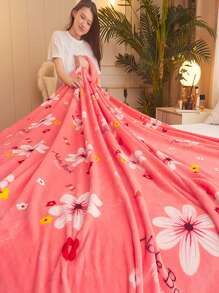 1pc Printed Universal Seasonal Flannel Blanket, Summer Nap Quilt, Golden Mink Blanket For Home Bedroom