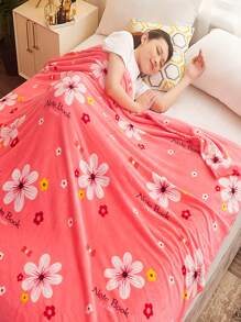 1pc Printed Universal Seasonal Flannel Blanket, Summer Nap Quilt, Golden Mink Blanket For Home Bedroom