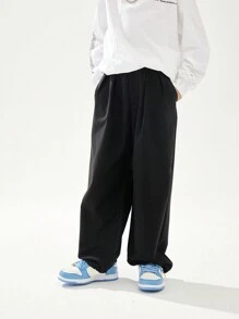 Boys Slant Pocket Solid Trousers Without Chain - Black - View 6