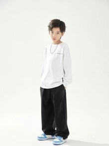 Boys Slant Pocket Solid Trousers Without Chain - Black - View 5