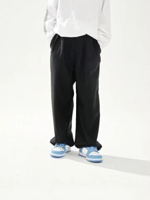 Boys Slant Pocket Solid Trousers Without Chain - Black - View 1