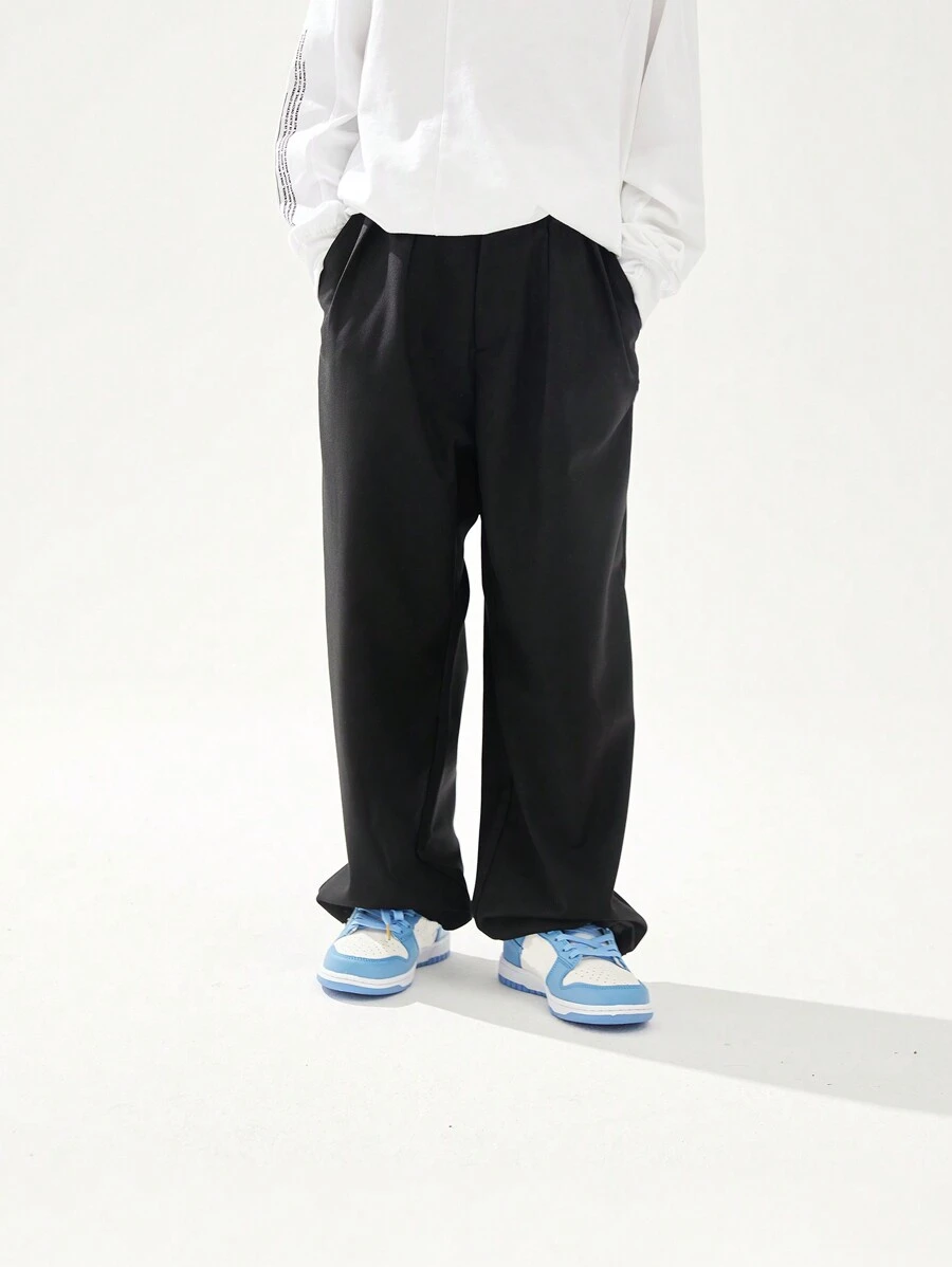 Boys Slant Pocket Solid Trousers Without Chain - Black - View 1