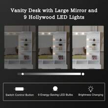 JOYSOURCE Large Vanity Set with Lighted Mirror, 9 Lights Bulbs, Makeup Vanity Desk with Drawers, Gold-White Vanity Table Set with Cushioned Stool, Makeup Table for Women, Girls, Bedroom