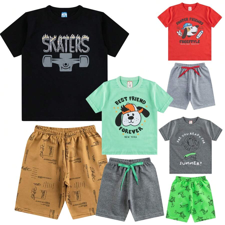 Kit 6 Peças Infantil Juvenil Menino Verão Roupa Calor 4 Conjunto Masculino Tamanhos 1 a 16 anos - Multicolorido - Visão 1