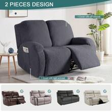 Stretch Recliner Sofa Covers, Reclining Couch Covers With Pockets, Jacquard Reclining Sofa Covers Soft Washable Furniture Protector With Elastic Bottom - Dark Grey - View 2