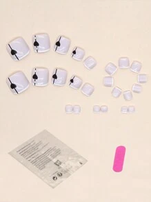 24 Piezas De Uñas Postizas Cuadradas Cortas Con 1 Archivo Para Uñas Y 1 Gel Jelly - Multicolor - Ver 2
