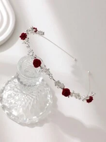 红玫瑰、蝴蝶和仿珍珠装饰发箍，优雅头饰，情人节礼物，发箍，发圈，发带，发饰，头饰