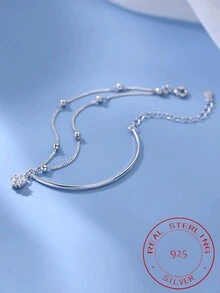 1入組銀S925純銀時尚星星吊墜嵌入式水鑽手環,街頭風女性首飾類禮品