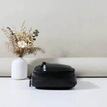 时尚百搭儿童迷你胸包斜挎包，色块字母设计，适合女生，学生，职场新人，白领，通勤，出游搭配 - 黑色 - 查看 5