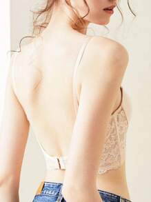 Women's Sexy Lace Deep Plunge Backless Push Up Bra - Beige - View 2