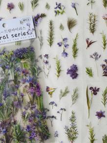 1pack/6pcs Flower & Plant Themed Diy Decorative Stickers With Purple Iris Design For Scrapbook And Journaling Back To School - Multicolor - View 1