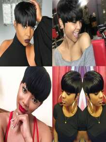 Pixie Cut Wigs For Women Brazilian Short Cut Bob Short Remy Hair Short Pixie Layered Wigs Full Machine Wig Glueless Wig (Pixie Cut Wig, Black Color) - Black - View 5