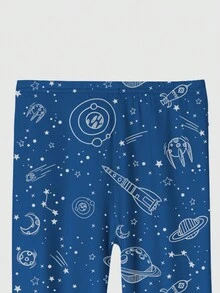 男孩星系和宇航員印花緊身睡衣套裝 - 藍色 - 查看 5