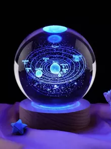 3d激光雕刻星空太陽系圖案水晶球,彩色燈光,家居裝飾和禮品 - 無色 - 查看 1