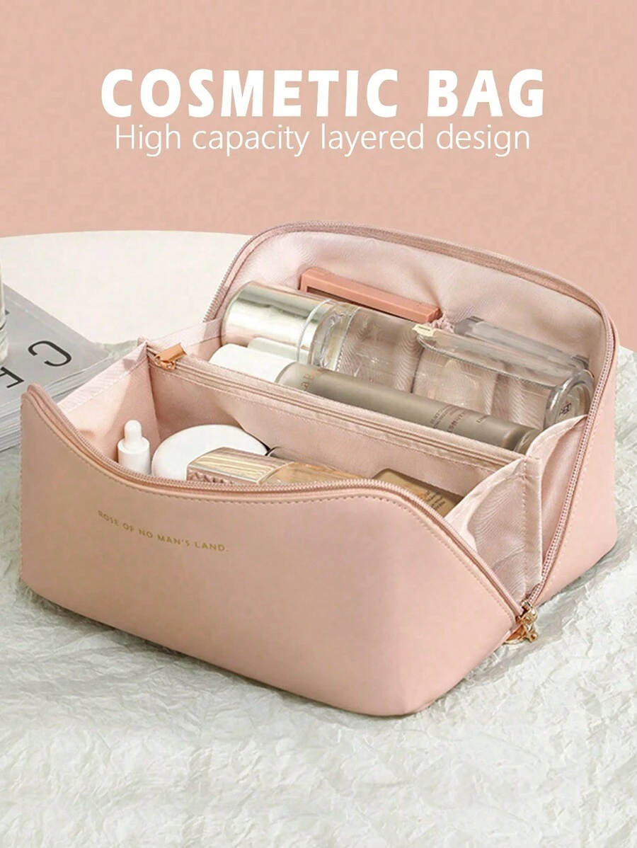 旅行化妆包，1 件轻便多功能化妆品收纳包手提包沐浴淋浴钱包袋便携式化妆品刷收纳包带拉链封口适用于口红、刷子、护肤品、手机、硬币、小物品，适合家庭、旅行、度假和学校使用， - 淺粉色 - 查看 1