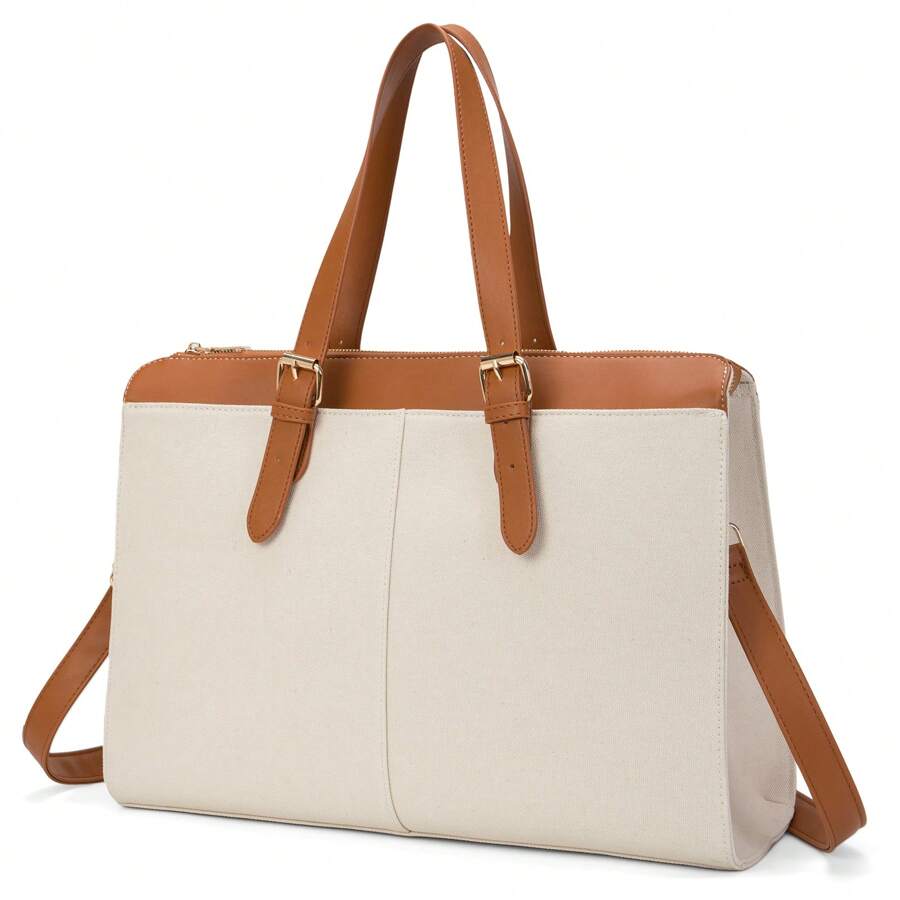 Laptop Tote Bag For Women, Laptop Purse Bag 15.6 Inch Computer Bag, Work Tote Bag Briefcase Business Handbags Valentines Gift - 杏色 - 查看 1