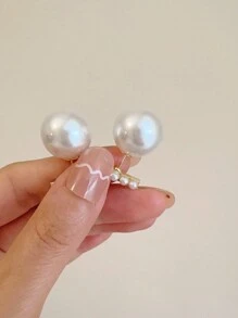 1pair Simple Design Faux Pearl Stud Earrings For Women To Wear On Daily Commute, Party, Banquet - White - View 4