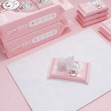 63pcs Super Mini Portable Creative Cartoon Cute Style Pink Rabbit Patterned Antibacterial Wet Wipes For Private Parts, Travel-sized Romantic Cleaning Tissue - Baby Pink - View 6