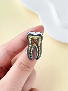 1入組可愛搪瓷牙齒形狀齒科徽章,適合男女在牙科日佩戴 - 2.8厘米*1.6厘米/1.10英寸*0.62英寸 - 查看 2