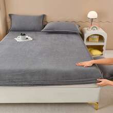 1pc Thick, Soft Flannel Fitted Sheet (No Pillowcase), Milk Velvet, Coral Velvet, Fluffy & Soft, Machine Washable, Essential Bedding For Autumn/Winter - Dark Grey - View 7