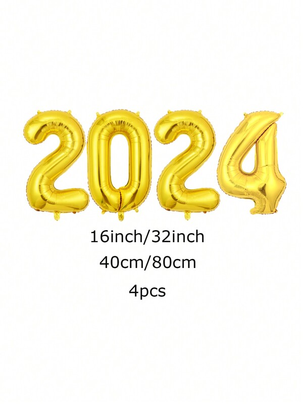 4pcs Green 16/32 Inches 2024 Number Foil Balloons Christmas New Year
