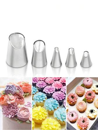 5 st/set Krysantemum Blomma Glasyr Piping Munstycken Tips , Tårtdekoration Verktyg Köksbakelse Cupcake Bakning Bakverk Verktyg