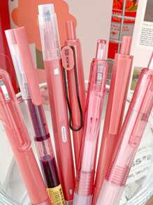 7 支/盒可伸缩圆珠笔、凝胶笔，多种类型，包括细线笔尖，重返校园 - 酒紅色 - 查看 3
