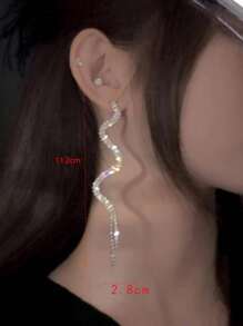 1pair Glamorous Zinc Alloy Rhinestone Tassel Drop Earrings For Women For Daily Decoration - Silver - View 5