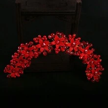 白色珍珠女性手工製作水晶花卉頭帶,婚禮髮飾,適用於婚禮、舞會、典禮、晚會