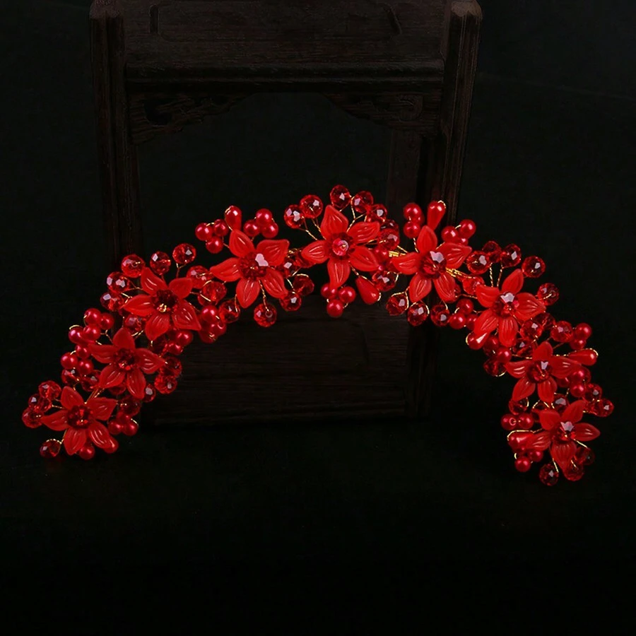 白色珍珠女性手工製作水晶花卉頭帶,婚禮髮飾,適用於婚禮、舞會、典禮、晚會